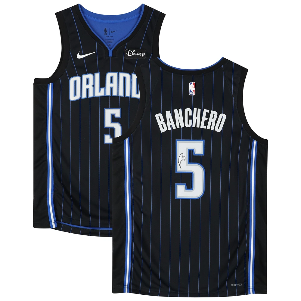 Maillot Nike Swingman noir dédicacé par Paolo Banchero des Orlando Magic