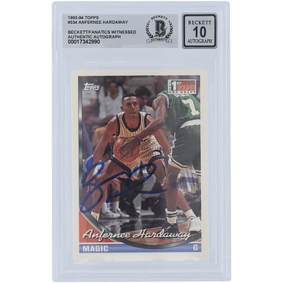 Penny Hardaway Orlando Magic Autographed 1993-94 Topps #334 Beckett Fanatics Witnessed Authenticated 10 Rookie Card 