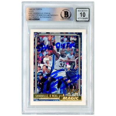Carte de recrue numéro 10 authentifiée de 1992-93 Topps Gold #362 signée Shaquille O'Neal Orlando Magic avec l'inscription "SHAQ DIESEL" et présentée par des fanatiques de Beckett