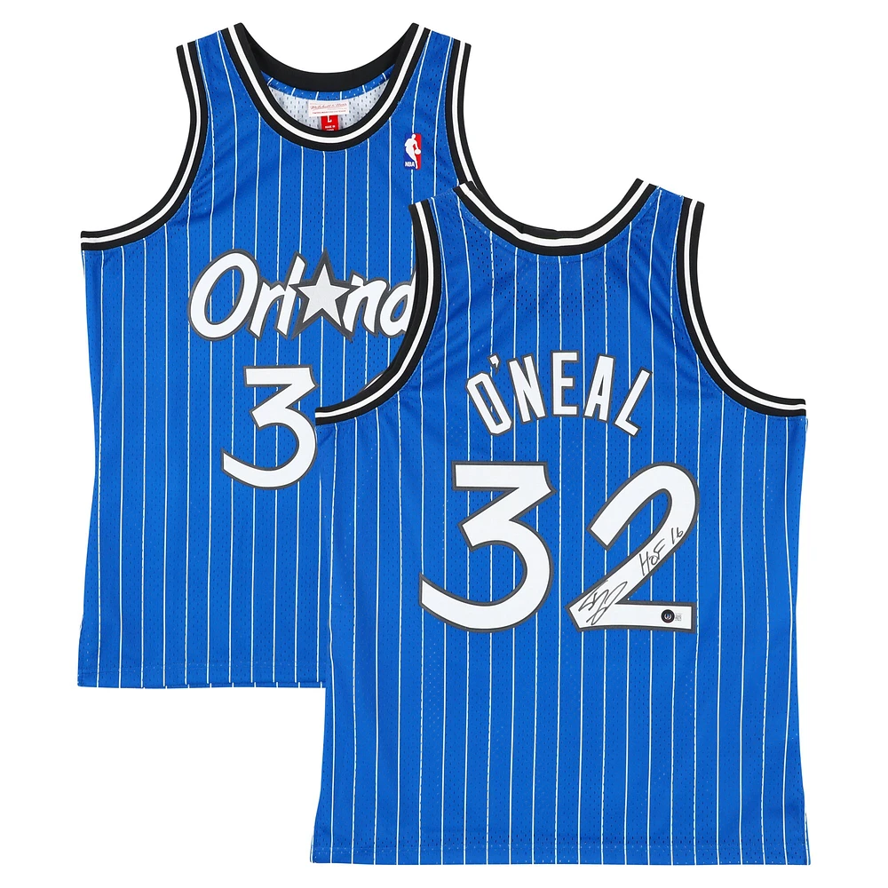 Maillot Swingman Mitchell & Ness 1994-95 bleu dédicacé par Shaquille O'Neal des Orlando Magic avec inscription « HOF 16 »