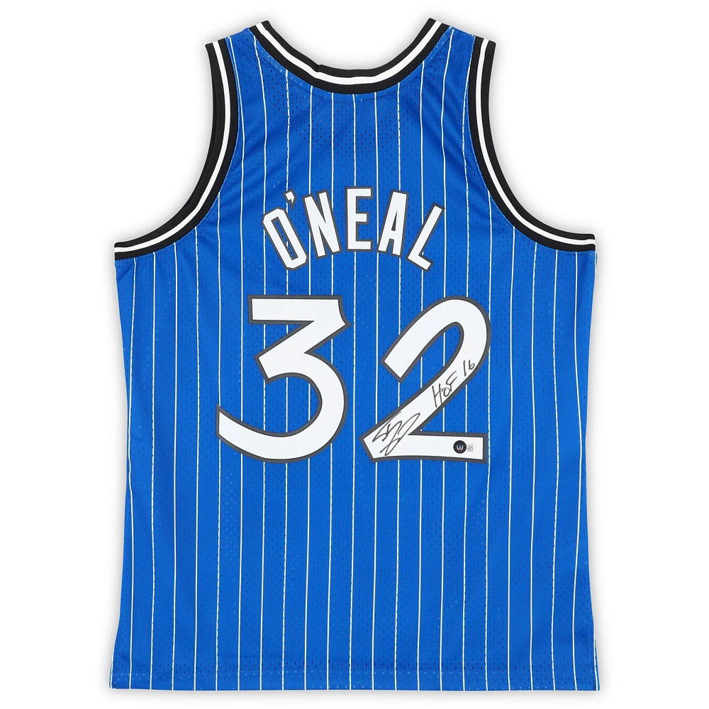 Maillot Swingman Mitchell & Ness 1994-95 bleu dédicacé par Shaquille O'Neal des Orlando Magic avec inscription « HOF 16 »