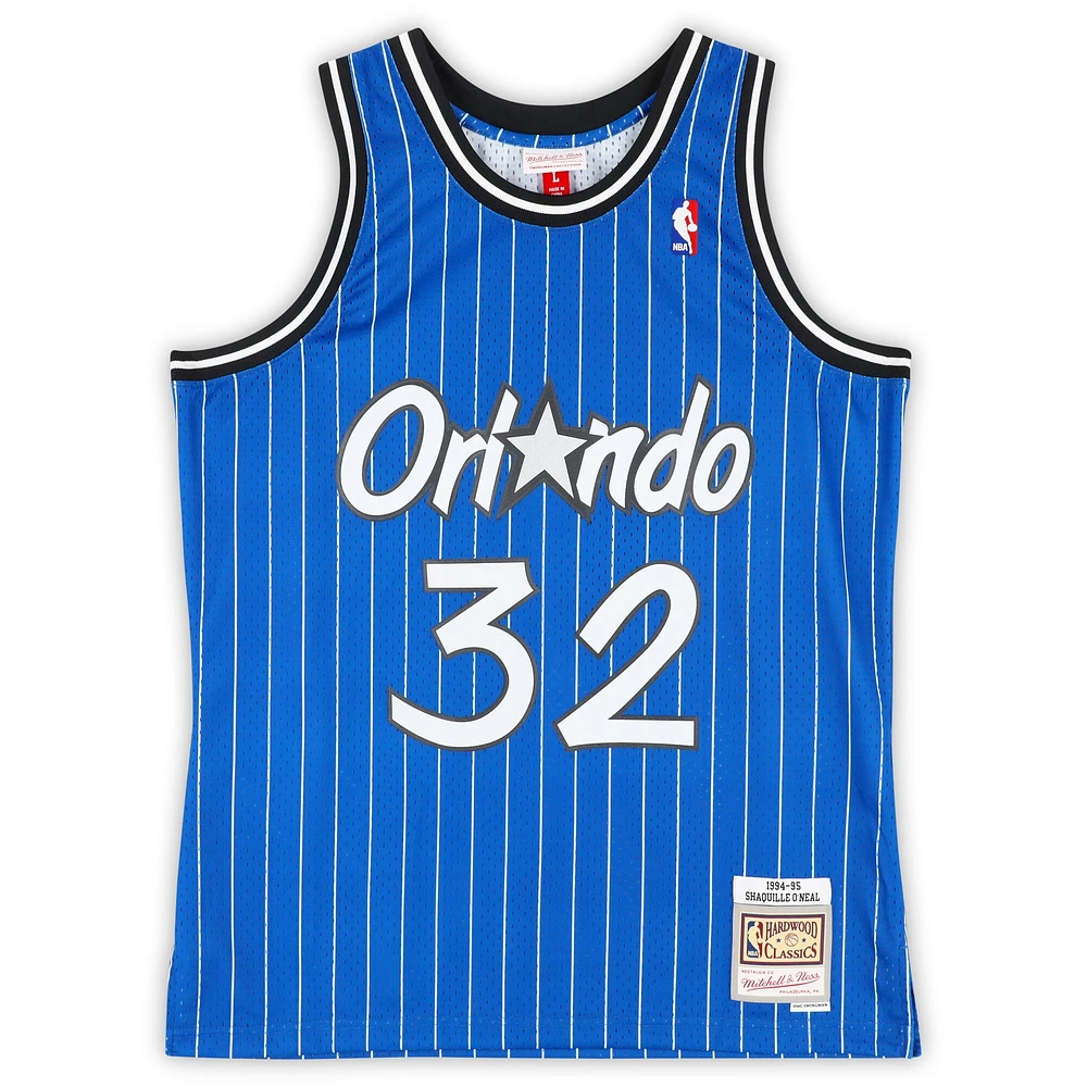 Maillot Swingman Mitchell & Ness 1994-95 bleu dédicacé par Shaquille O'Neal des Orlando Magic avec inscription « HOF 16 »