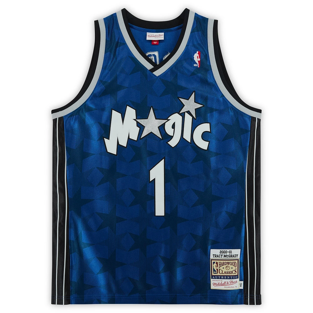 Maillot authentique Mitchell & Ness bleu autographié par Tracy McGrady Orlando Magic 2000-2001
