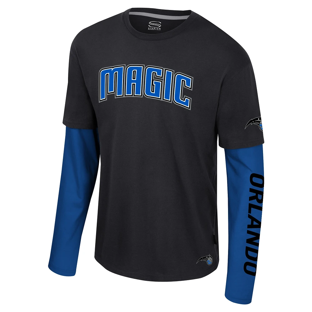 T-shirt unisexe Stadium Essentials noir Orlando Magic Spectator 2fer à manches longues