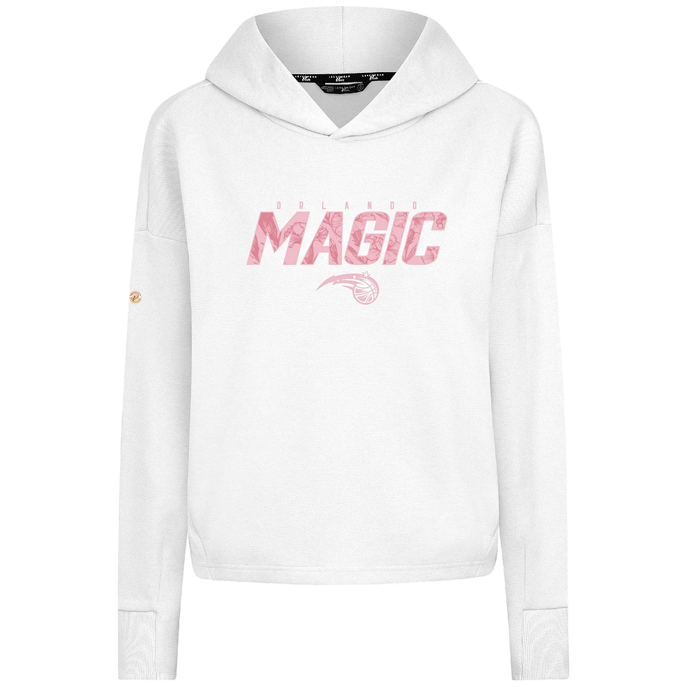Women's Levelwear  White Orlando Magic Mother's Day Sweet Floral Cropped Tri-Blend Pullover Hoodie