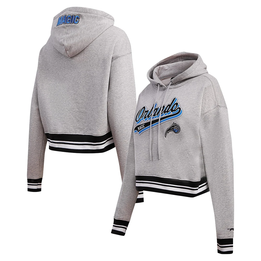 Women's Pro Standard Heather Gray Orlando Magic Script Tail Cropped Pullover Hoodie