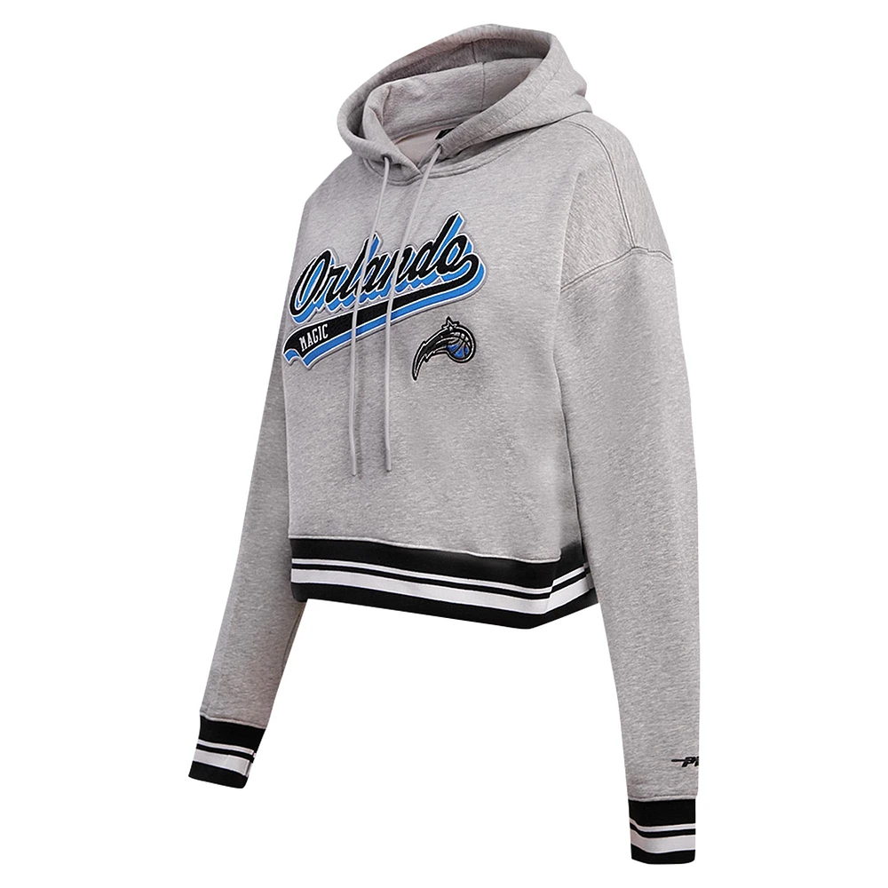 Women's Pro Standard Heather Gray Orlando Magic Script Tail Cropped Pullover Hoodie