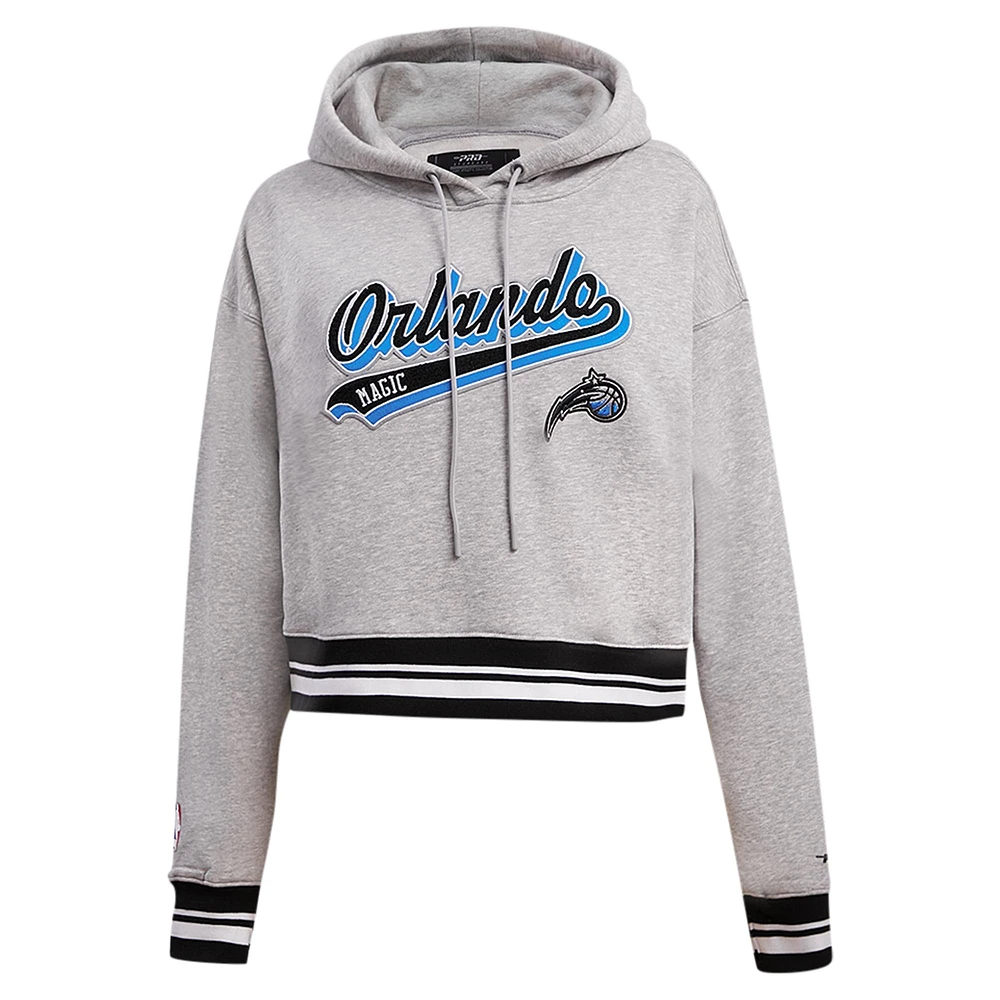 Women's Pro Standard Heather Gray Orlando Magic Script Tail Cropped Pullover Hoodie