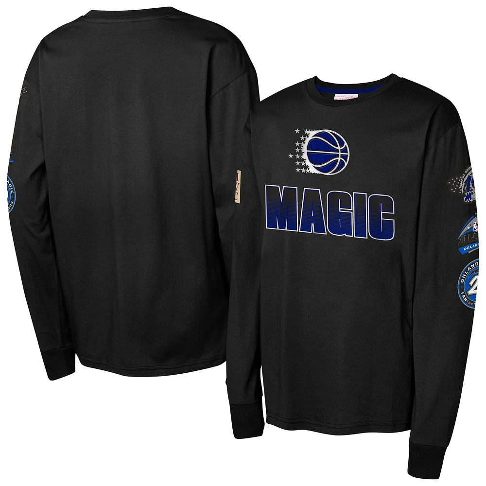 Youth Mitchell & Ness Black Orlando Magic  Hardwood Classics All Over Long Sleeve T-Shirt