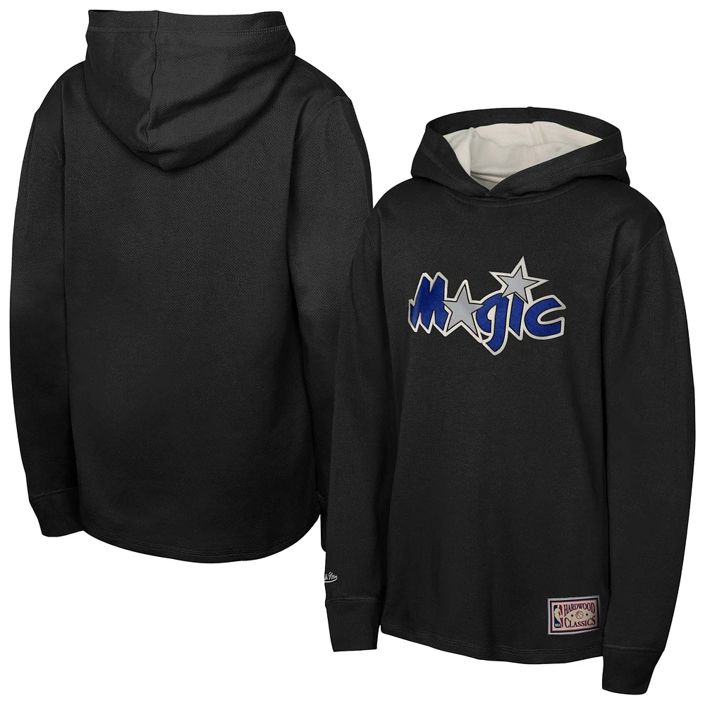 Youth Mitchell & Ness Black Orlando Magic Hardwood Classics Lightweight Thermal Long Sleeve Hoodie T-Shirt