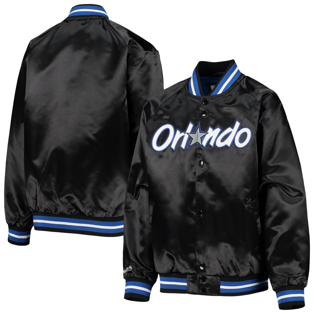 Youth Mitchell & Ness Black Orlando Magic Hardwood Classics Satin Raglan Full-Snap Jacket