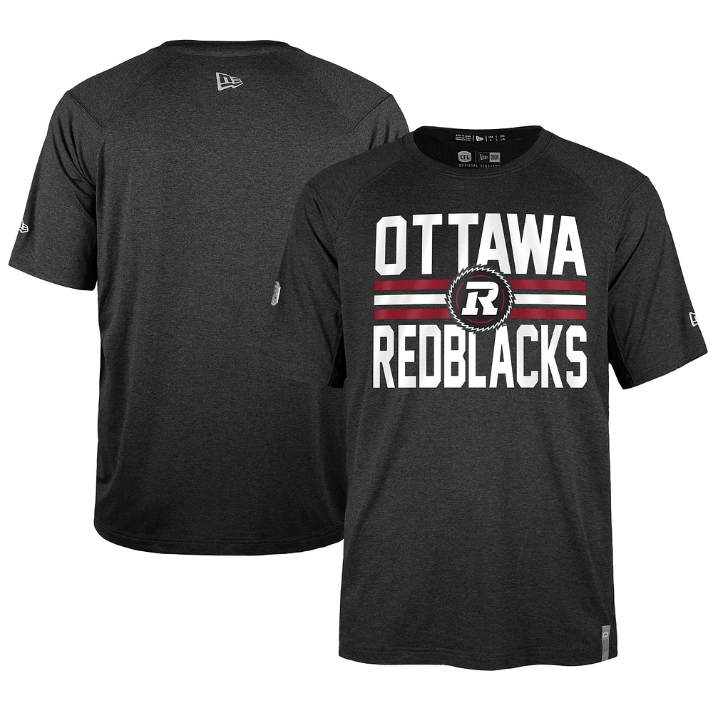 T-shirt de performance universitaire la ligne touche Ottawa Redblacks New Era pour homme, noir