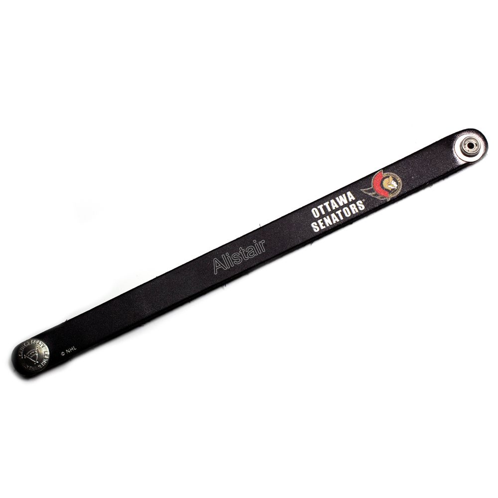 Black Ottawa Senators Personalized Leather Slim Bracelet