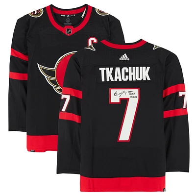 Maillot adidas authentique autographié par Brady Tkachuk des Sénateurs d'Ottawa avec l'inscription « NHL Debut 10/8/18 »