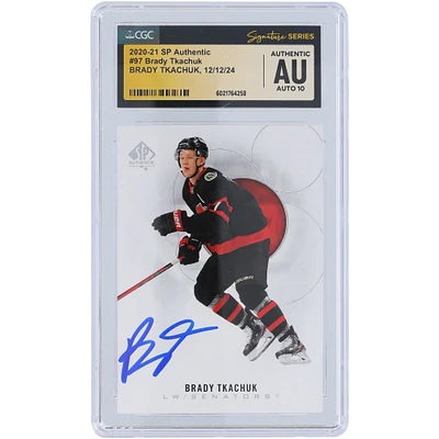 Brady Tkachuk Ottawa Senators Autographed 2020-21 Upper Deck SP Authentic #97 CGC Fanatics Witnessed Authenticated Auto 10 Card