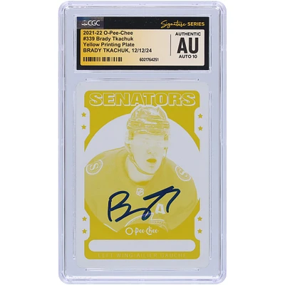 Brady Tkachuk Ottawa Senators Autographed 2021-22 Upper Deck O-Pee-Chee Yellow Printing Plate #339 #1/1 CGC Fanatics Witnessed Authenticated Auto 10 Card