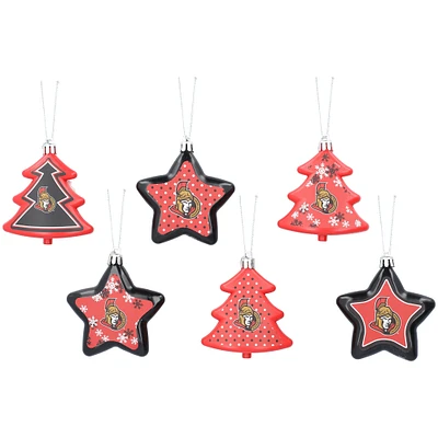 FOCO Ottawa Senators 3'' x 3'' Six-Pack Shatterproof Tree And Star Ornament Set