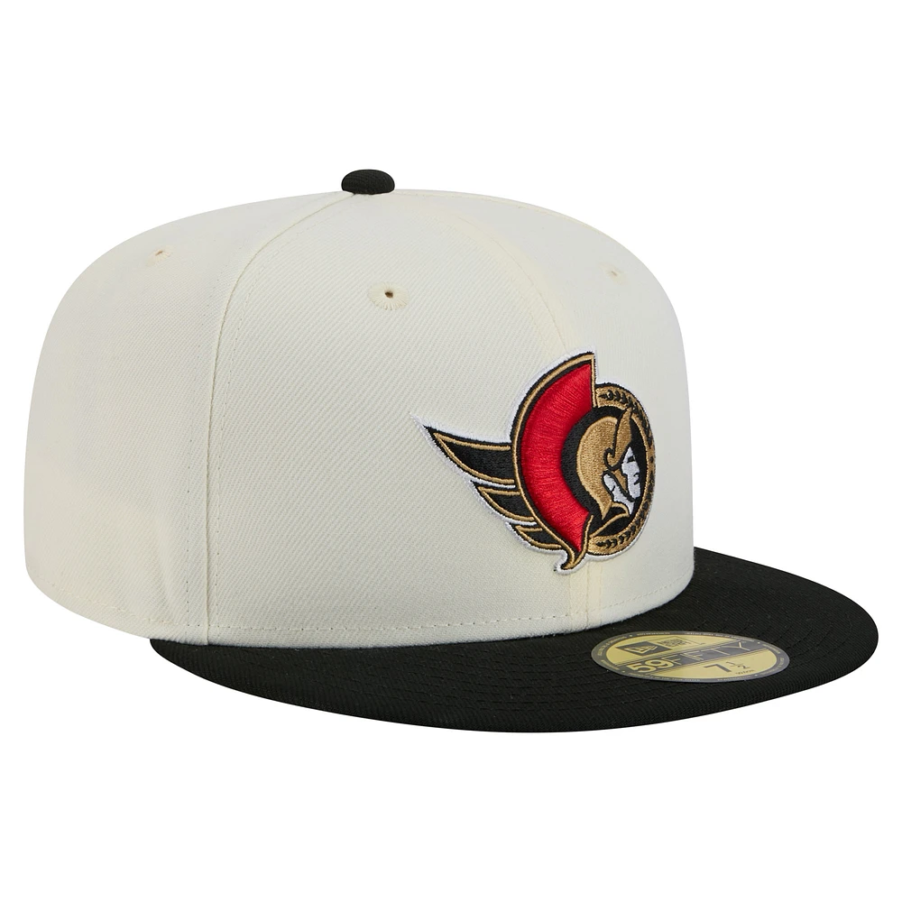 Casquette ajustée bicolore chromée 59FIFTY blanche des Sénateurs d'Ottawa de New Era pour homme