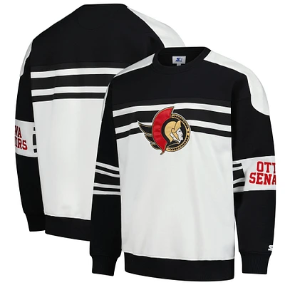 Men's Starter  White Ottawa Senators Defense Fleece Crewneck Pullover Sweatshirt