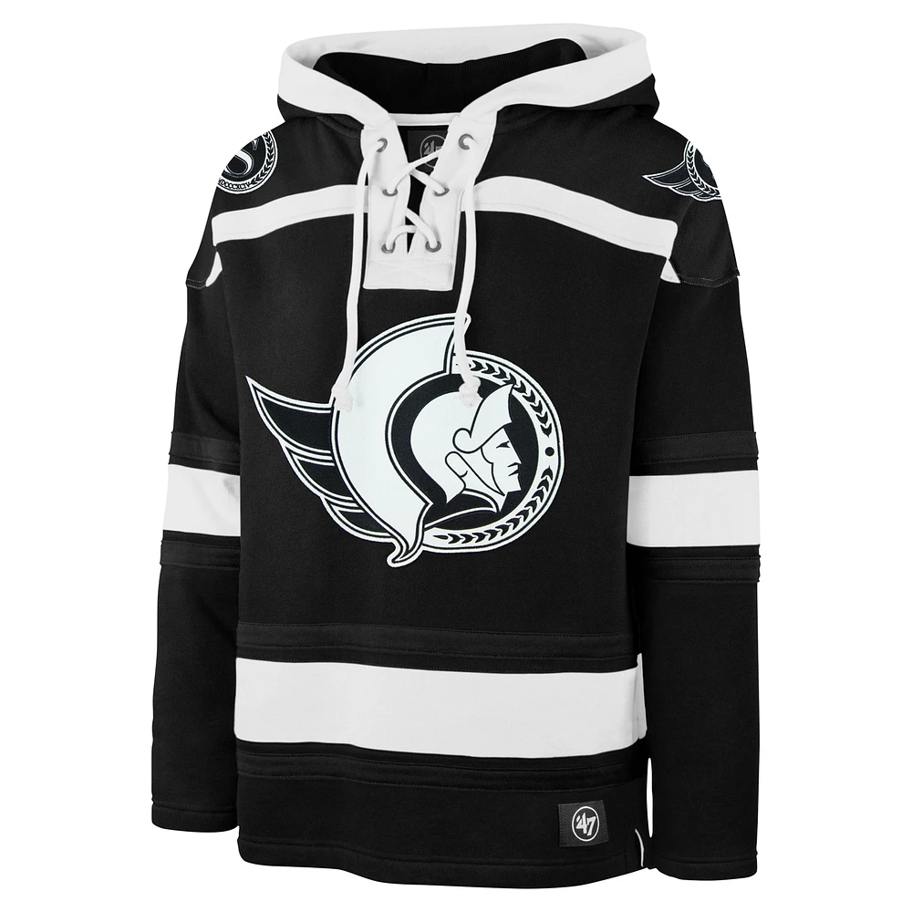 Men's '47 Black Ottawa Senators Ice Lace-Up Pullover Hoodie