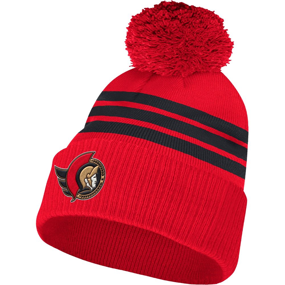 Men's adidas Black Ottawa Senators Three Stripe - Cuffed Knit Hat with Pom