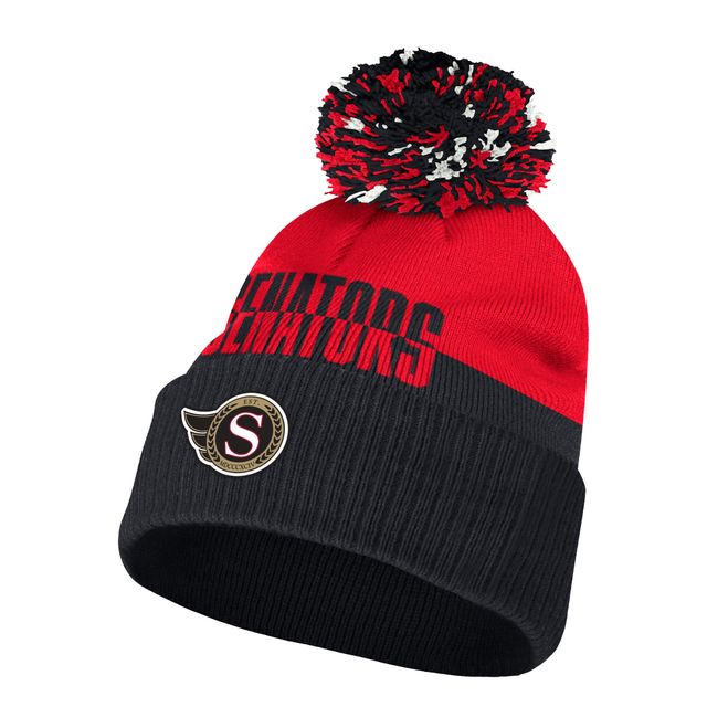 Adidas Red Ottawa Senators COLD.RDY - Bonnet en tricot à revers avec pompon pour homme