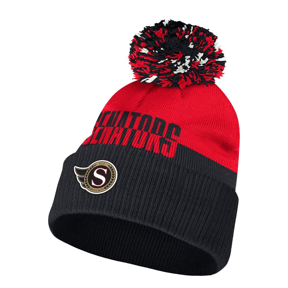 Men's adidas Red/Black Ottawa Senators COLD.RDY - Cuffed Knit Hat with Pom