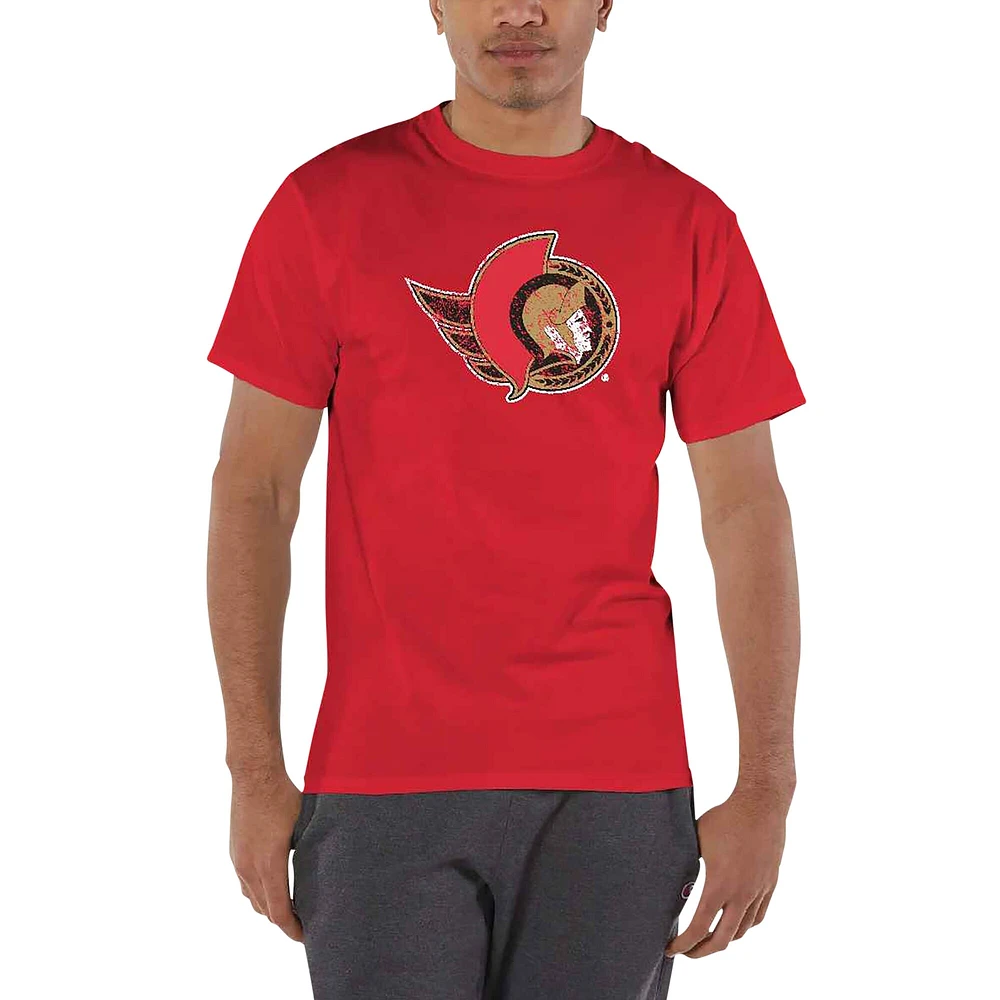 Men's Champion Red Ottawa Senators Distressed Jersey T-Shirt