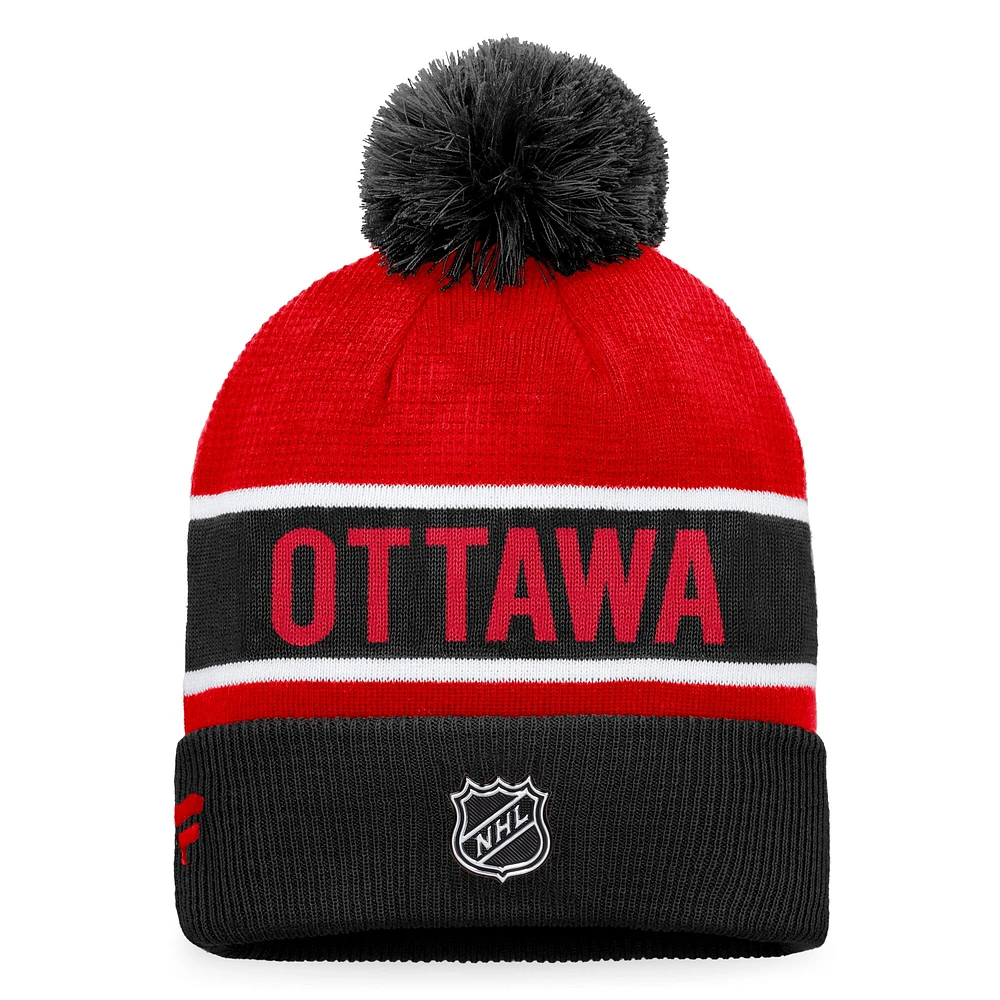 Fanatics pour hommes noir/rouge Repêchage de la LNH 2022 des Sénateurs d'Ottawa - Authentique bonnet en tricot à revers professionnel avec pompon