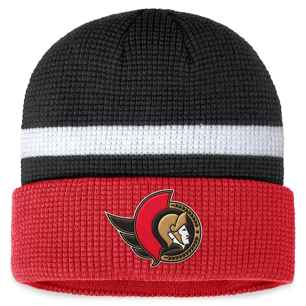 Men's Fanatics  Black/Red Ottawa Senators Fundamental Cuffed Knit Hat