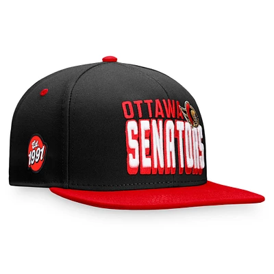 Fanatics pour hommes noir/rouge Ottawa Senators Heritage Retro bicolore - Casquette Snapback