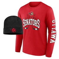 Men's Fanatics Black/Red Ottawa Senators Shade Cuffed Knit Hat & T-Shirt Combo Set