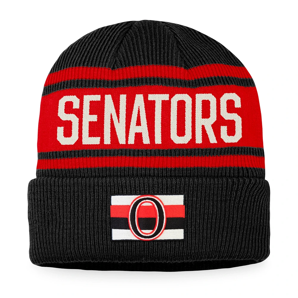 Bonnet en tricot à revers rétro classique Fanatics pour hommes, noir/rouge, Sénateurs d'Ottawa