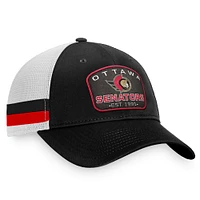 Men's Fanatics Black/White Ottawa Senators Fundamental Striped Trucker Adjustable Hat