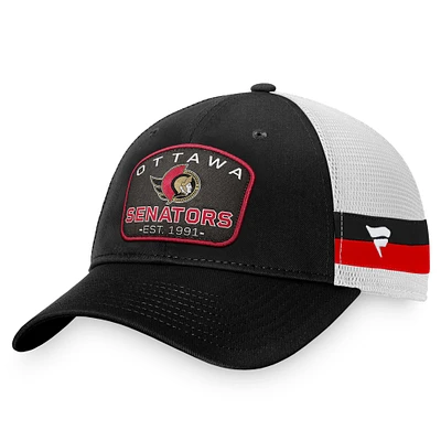 Men's Fanatics Black/White Ottawa Senators Fundamental Striped Trucker Adjustable Hat