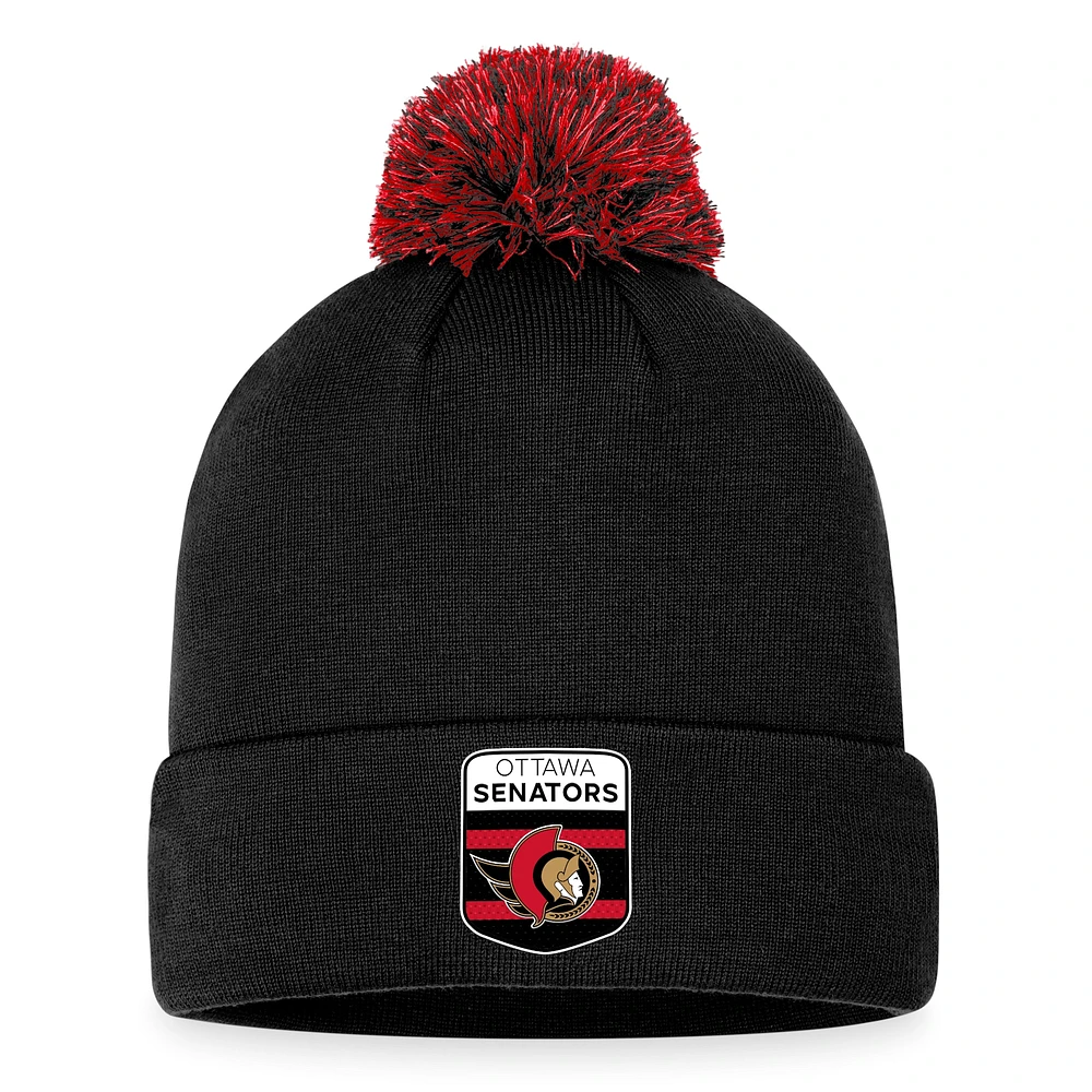 Men's Fanatics Black Ottawa Senators 2023 NHL Draft Authentic Pro Cuffed Knit Hat with Pom