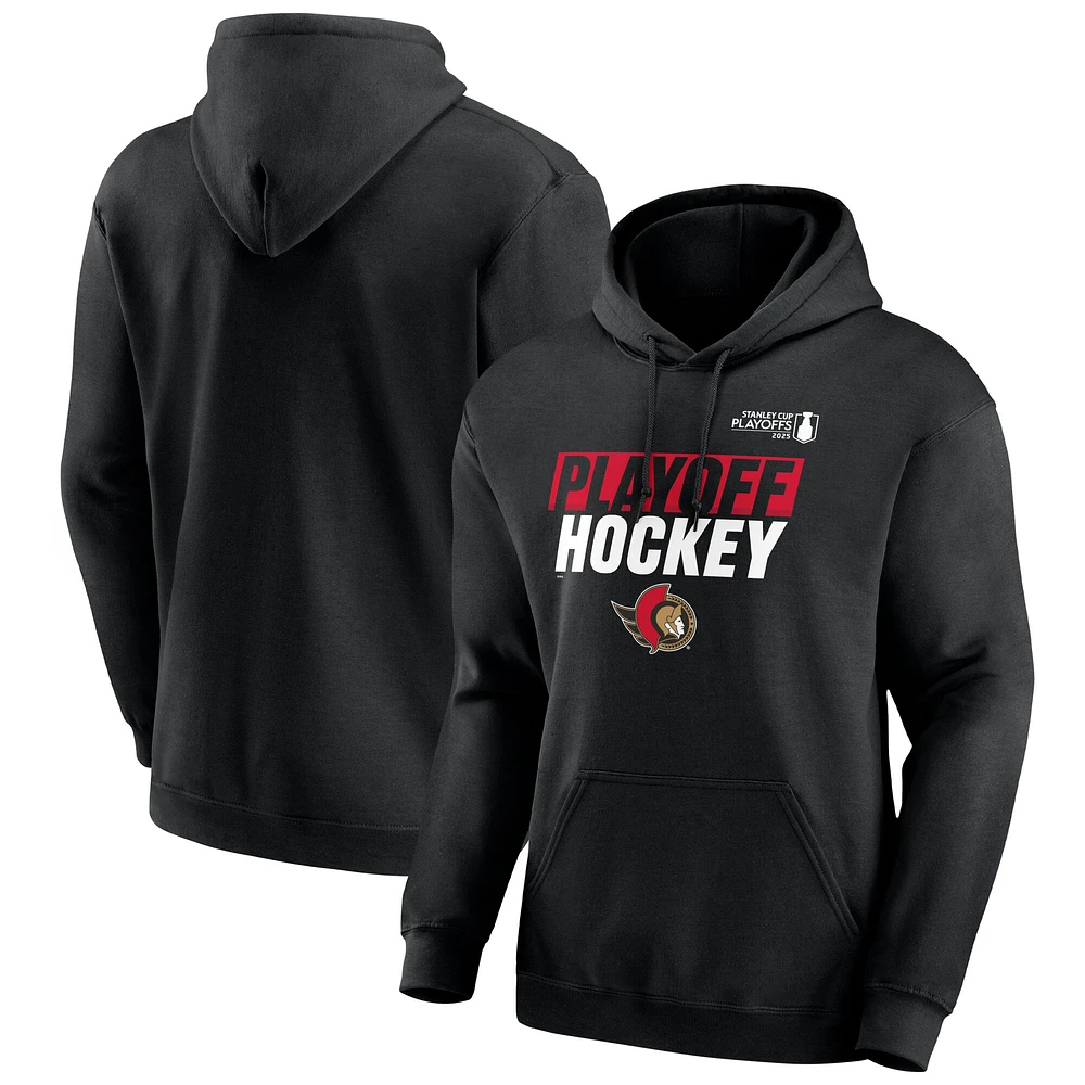 Sweat à capuche noir Fanatics pour homme, Sénateurs d'Ottawa, séries éliminatoires de la Coupe Stanley 2025