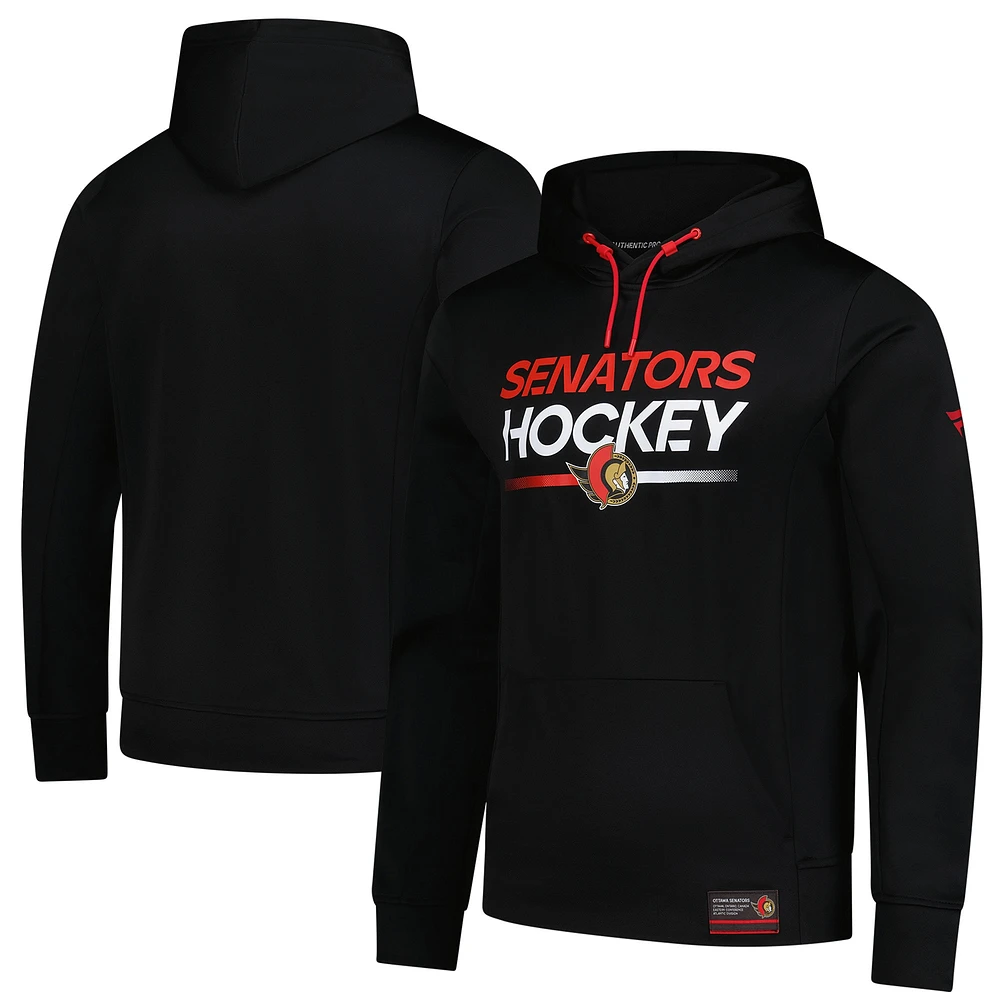 Men's Fanatics Black Ottawa Senators Authentic Pro Fleece Pullover Hoodie