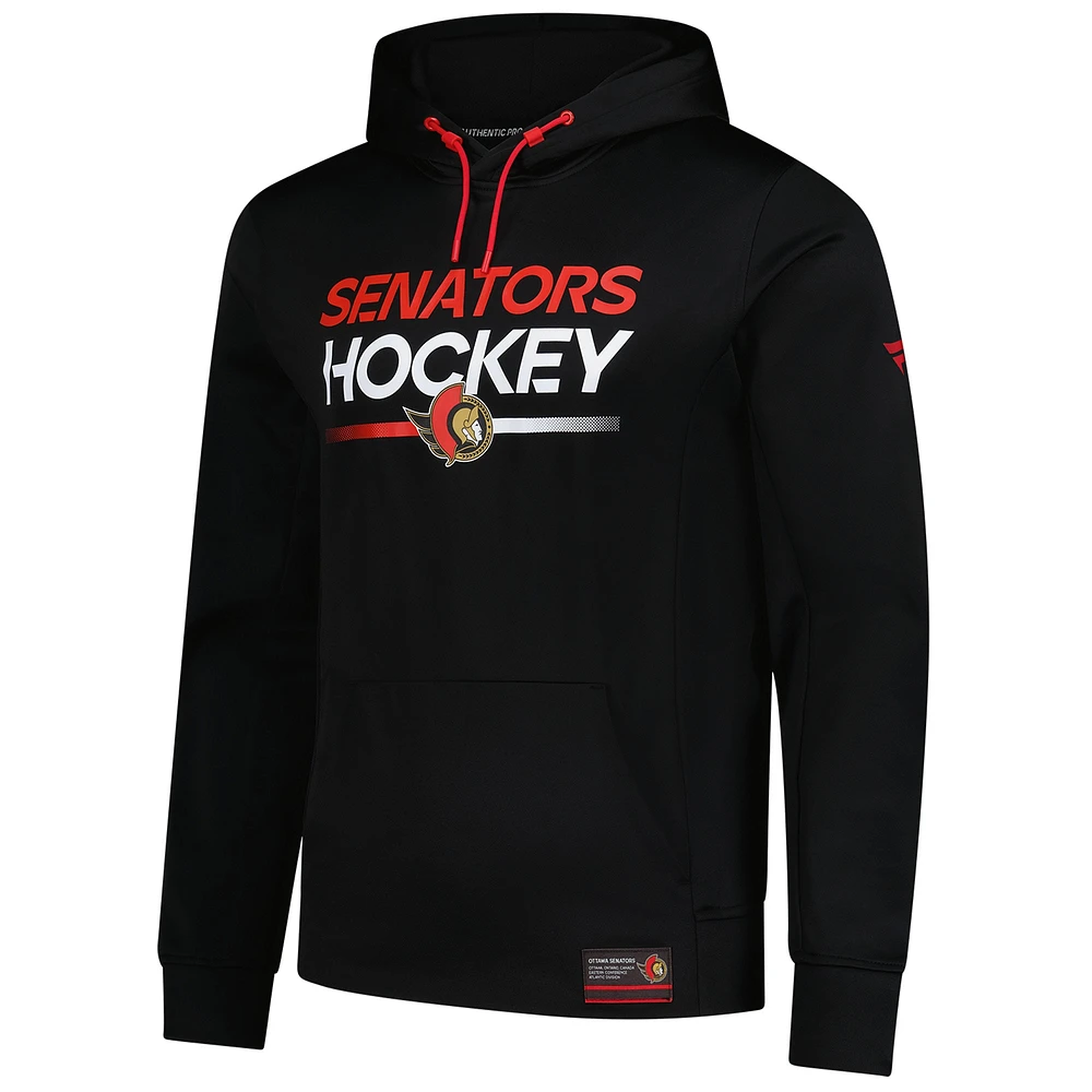 Men's Fanatics Black Ottawa Senators Authentic Pro Fleece Pullover Hoodie