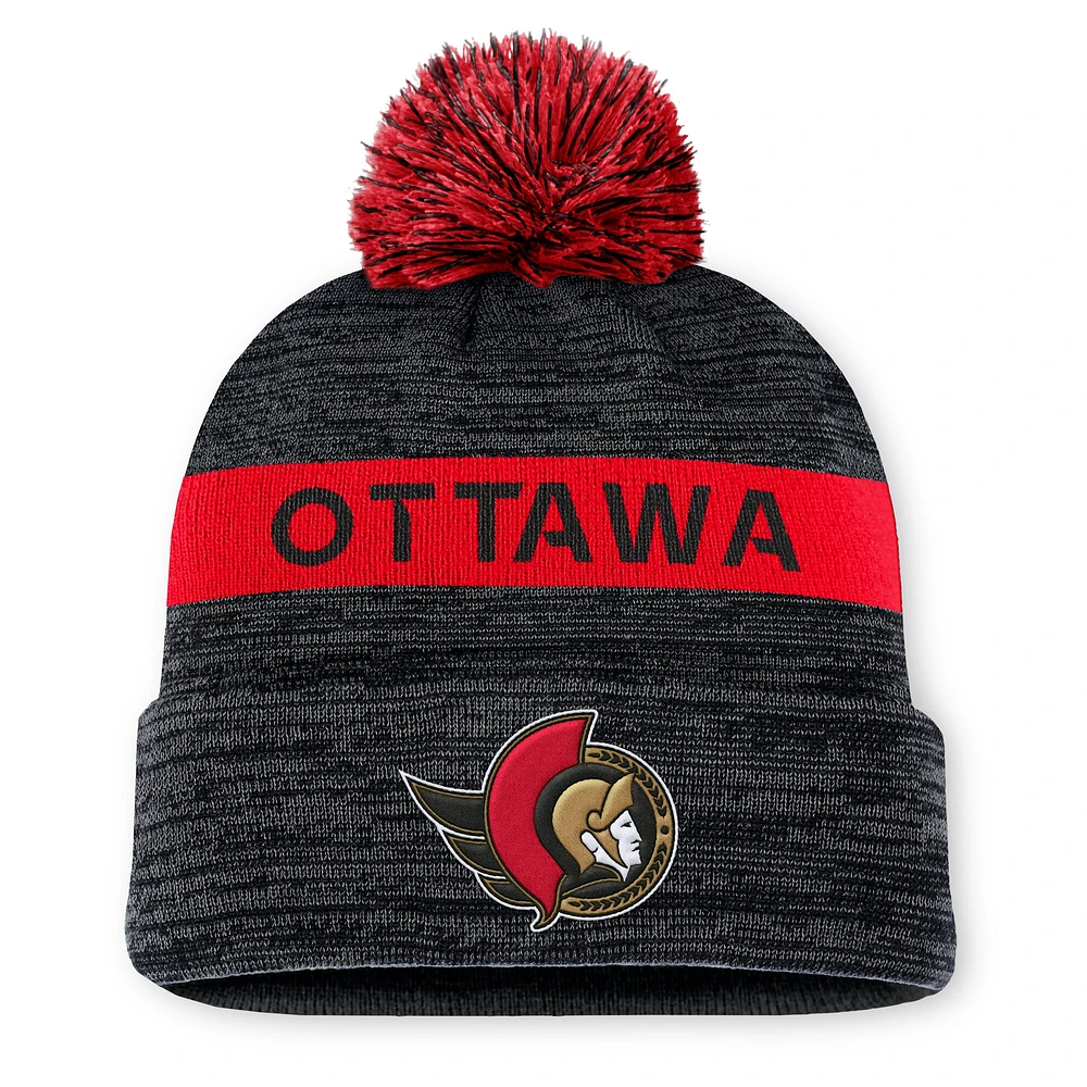 Bonnet en tricot à revers avec pompon authentique Pro Rink des Sénateurs d'Ottawa Fanatics pour hommes, noir