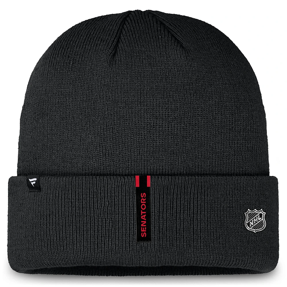 Bonnet en tricot à revers authentique Pro Rink Prime des Sénateurs d'Ottawa Fanatics pour hommes, noir