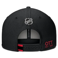 Casquette Snapback authentique Pro Rink Prime Fanatics noire pour hommes des Sénateurs d'Ottawa