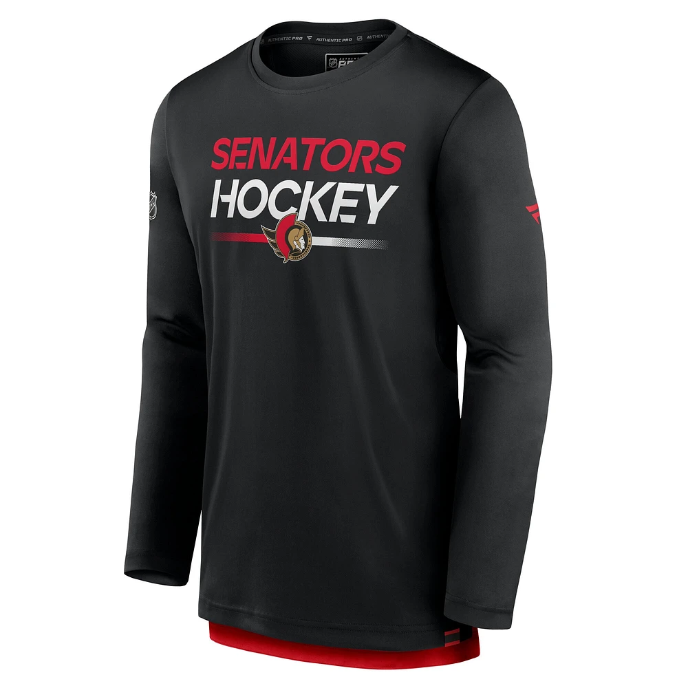 Men's Fanatics Black Ottawa Senators Authentic Pro Tech Long Sleeve T-Shirt
