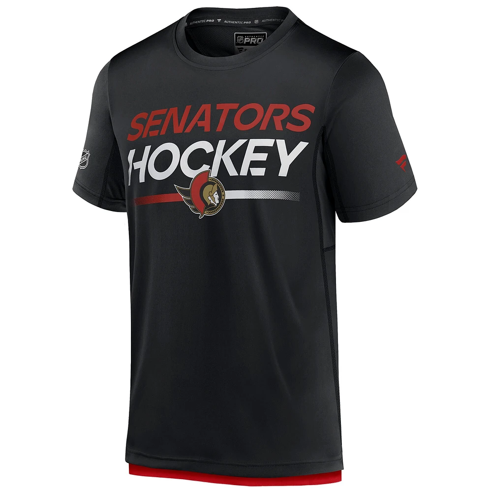 T-shirt authentique Pro Tech noir Fanatics des Sénateurs d'Ottawa pour homme