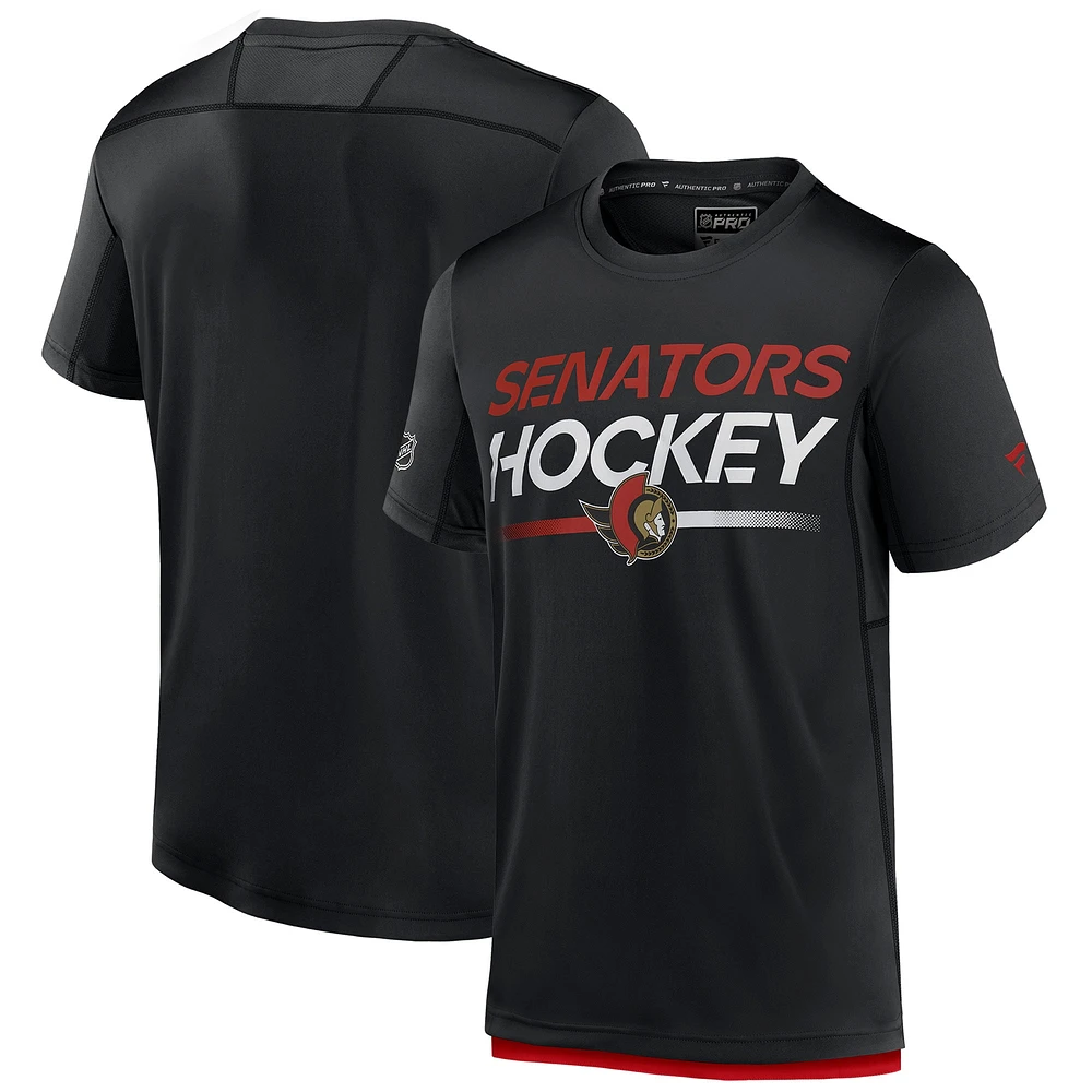 T-shirt authentique Pro Tech noir Fanatics des Sénateurs d'Ottawa pour homme