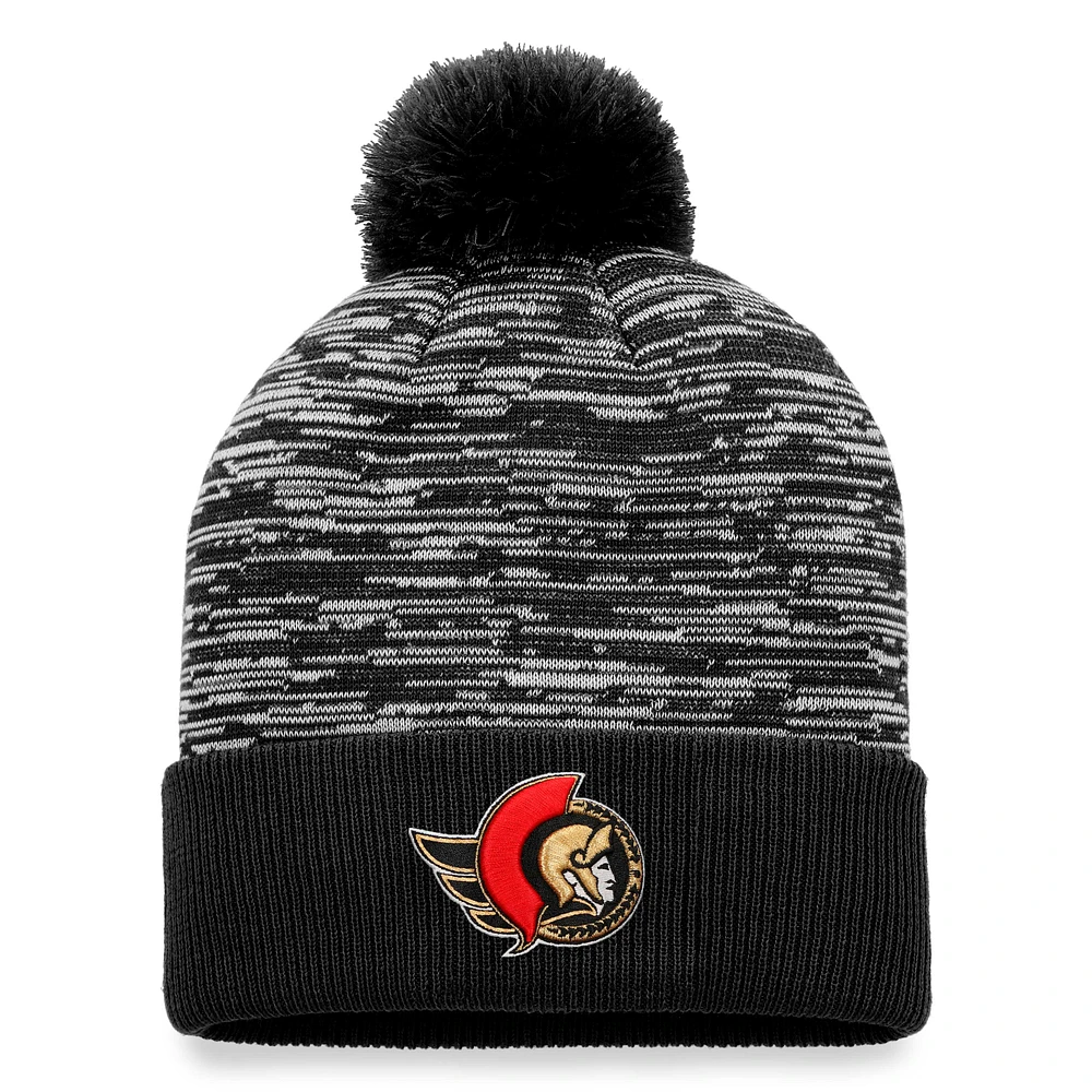 Bonnet en tricot à revers Defender Fanatics pour hommes, noir, Sénateurs d'Ottawa, avec pompon