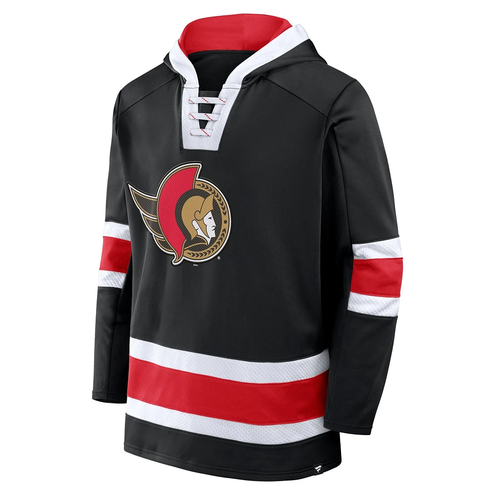 Men's Fanatics  Black Ottawa Senators Inside Line Fleece Pullover Hoodie