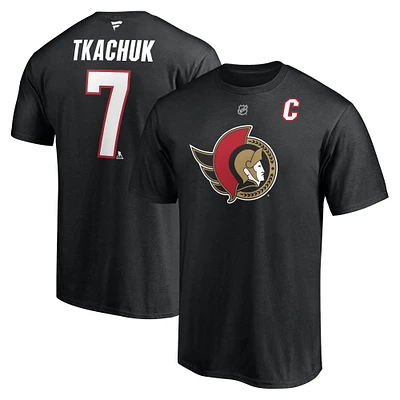 T-shirt noir avec nom et numéro de pile authentique des Sénateurs d'Ottawa Brady Tkachuk Fanatics pour hommes