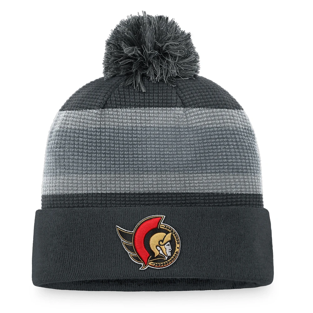 Men's Fanatics Charcoal Ottawa Senators Authentic Pro Home Ice Trucker - Cuffed Knit Hat with Pom