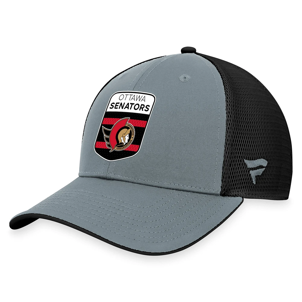 Men's Fanatics  Gray/Black Ottawa Senators Authentic Pro Home Ice Trucker Adjustable Hat